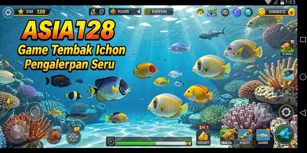 Screenshot utama ASIA128 menampilkan aksi seru menangkap ikan.