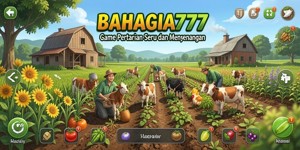 Screenshot utama BAHAGIA777 menampilkan aktivitas pertanian yang asyik dan interaktif.