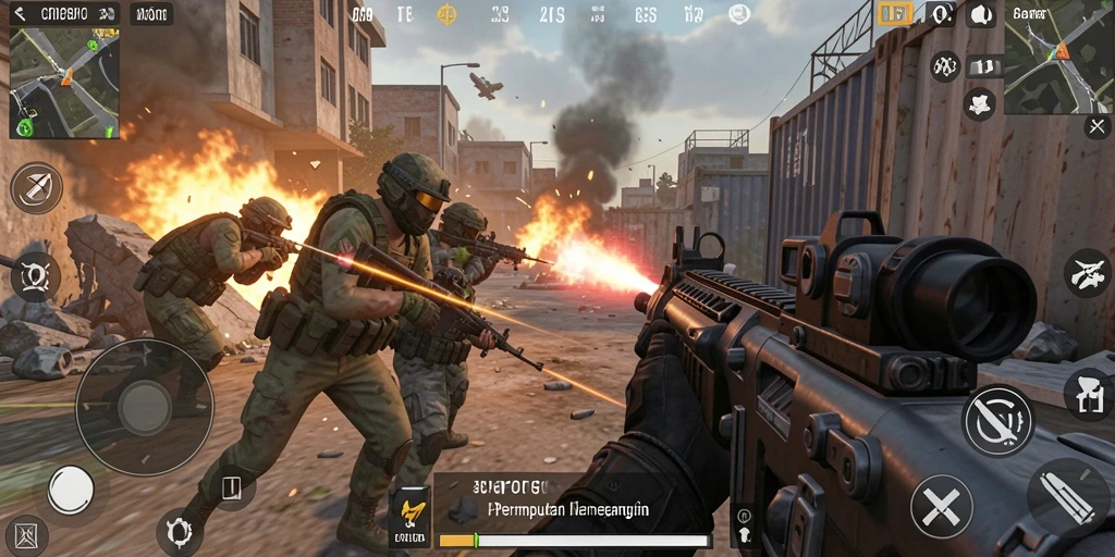 Screenshot menampilkan aksi mendebarkan dalam gameplay FPS