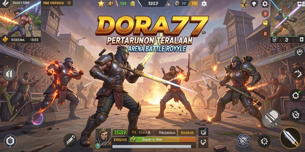 Gameplay intens DORA77 dalam pertempuran Battle Royale.