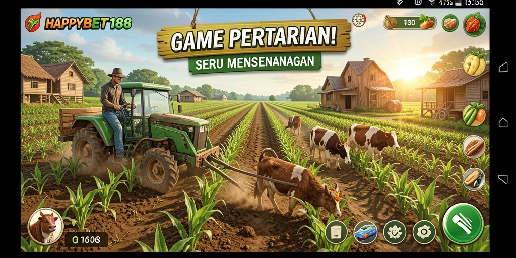 Tampilan gameplay <strong>HAPPYBET188</strong> yang menarik dengan fitur bertani yang interaktif.