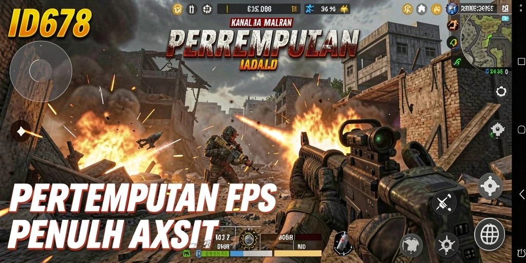 Tampilan gameplay menegangkan dari ID678 yang penuh aksi FPS.