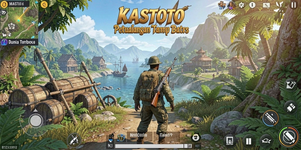 Screenshot KASTOTO menunjukkan pemain menjelajahi dunia terbuka yang luas.