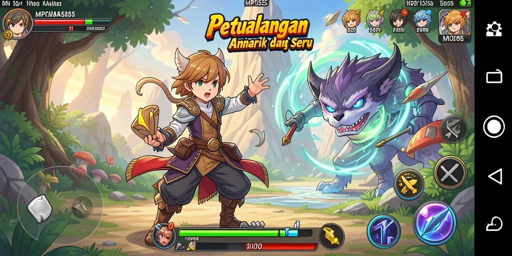 Tampilan gameplay MPO555 yang penuh aksi dan karakter anime ikonik.