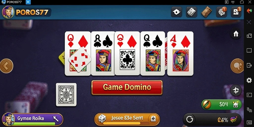 Tampilan gameplay Domino di aplikasi POROS77 yang seru dan interaktif.