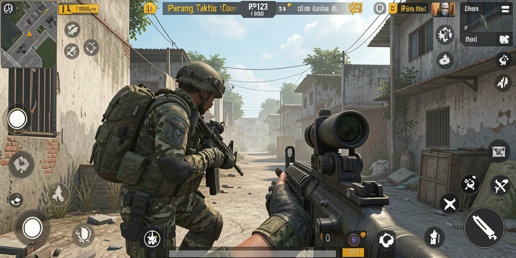 Tangkapan layar menampilkan aksi seru gameplay PP123 di lapangan tempur FPS.