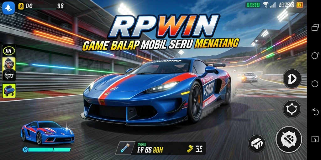 Tampilan gameplay seru dari RPWIN dengan aksi balap mobil yang mendebarkan.