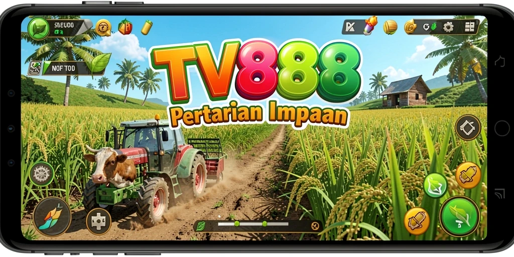 Screenshot gameplay TV888 menunjukkan ladang yang rimbun dan interaksi dengan hewan.