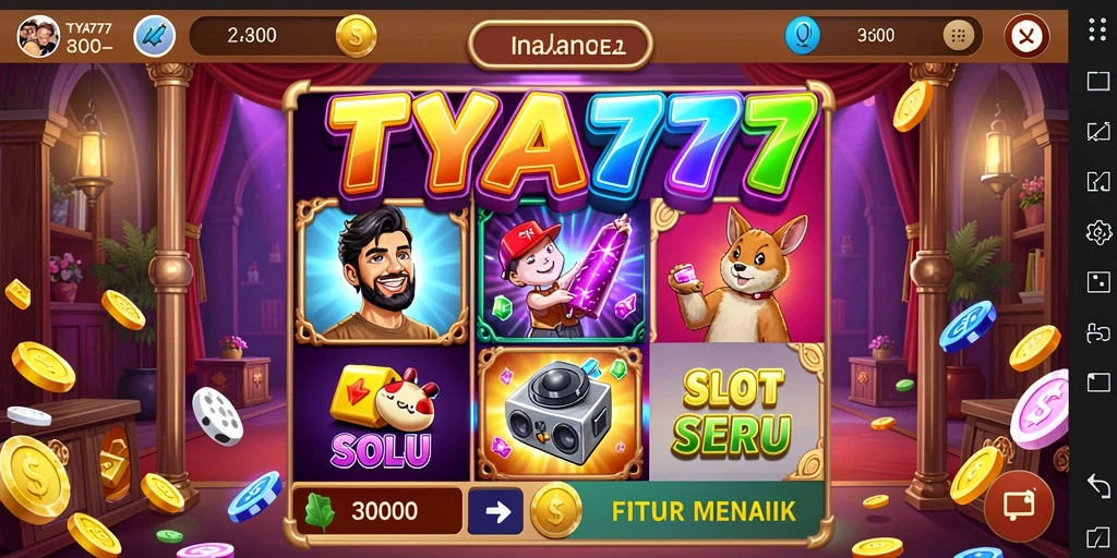 Tampilan gameplay TYA777 yang menarik dengan mesin slot berputar.